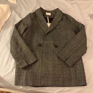 Tartan Plaid Grey Double Breasted Blazer